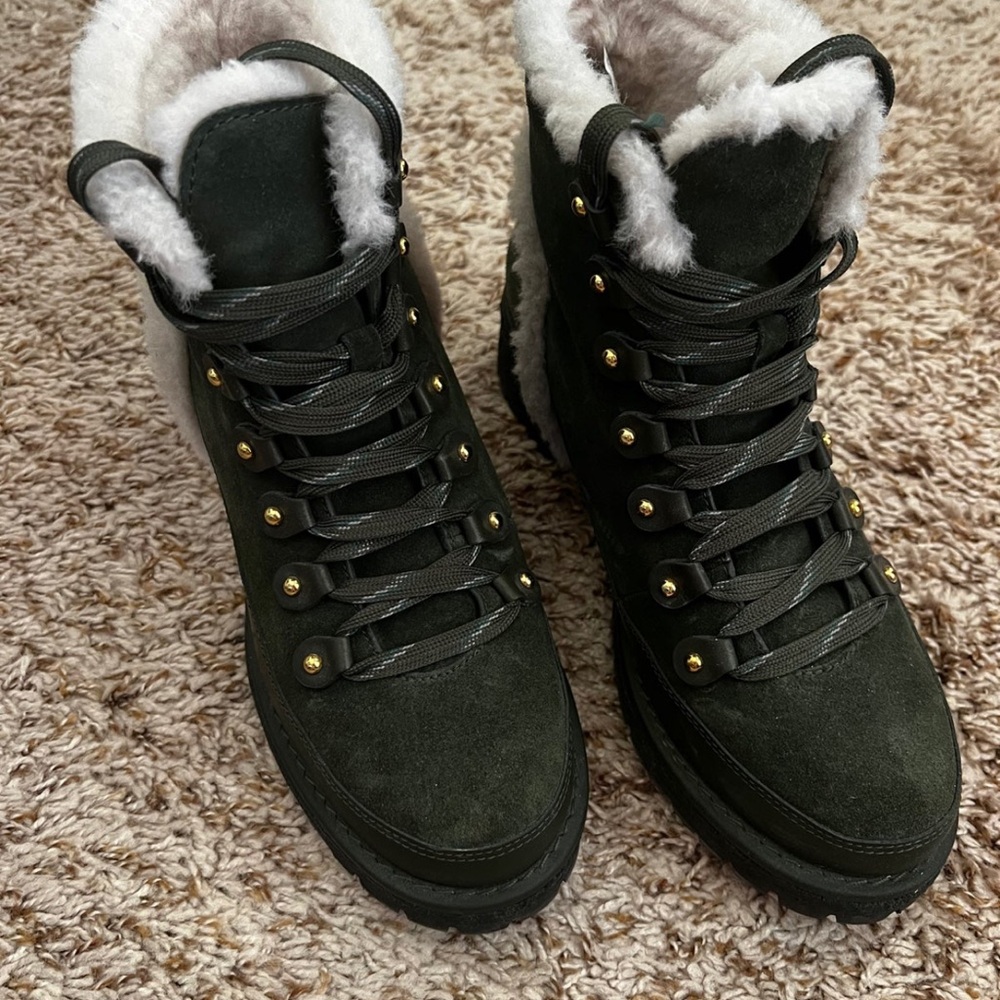 Tory Burch Women's Cooper Suede and Sheep Fur Lace Up Booties